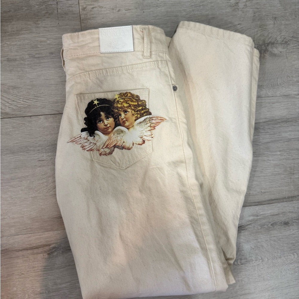 Like New Fiorucci Straight Leg Beige off white denim Jeans Angel Face - Picture 7 of 11
